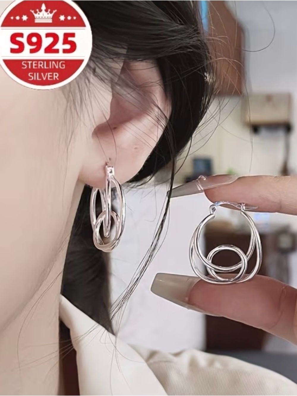 Sterling Silver Interlocking Hoop Earrings - Silver